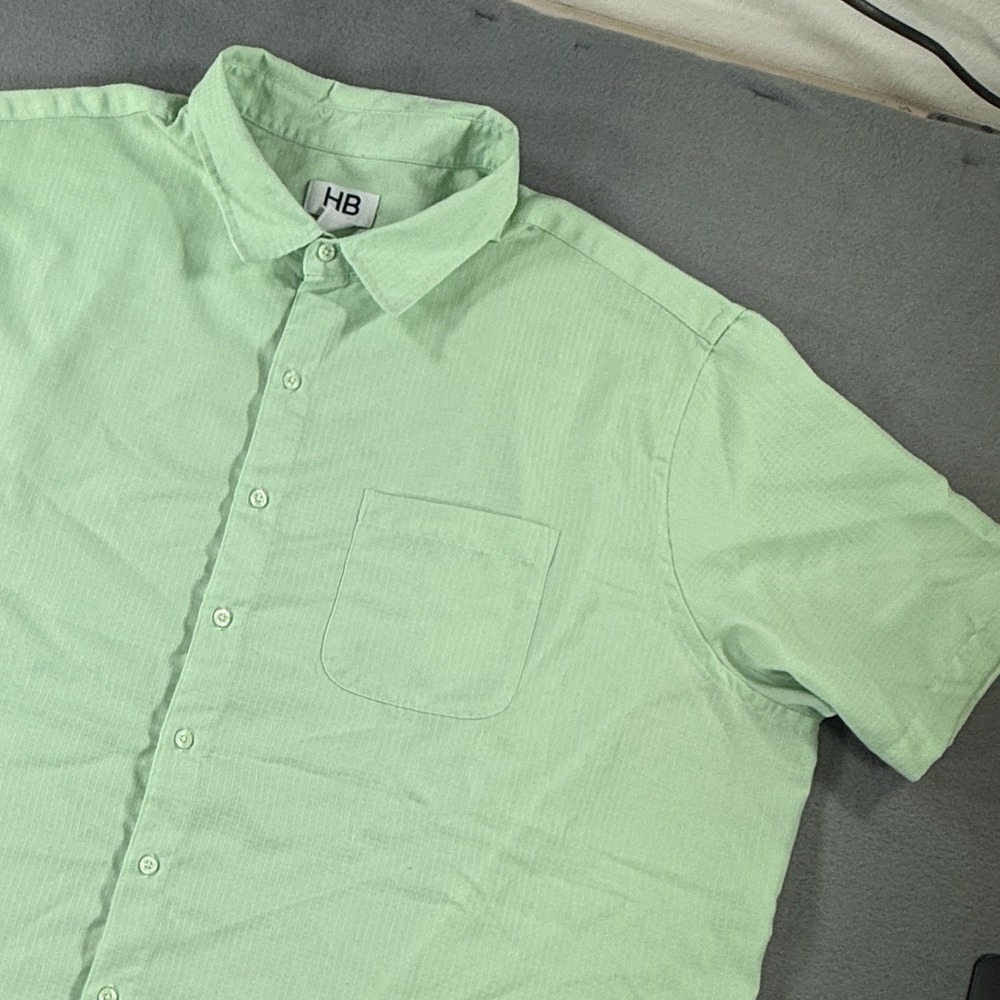 HB Harbor Bay Men 3XL Green Geometric Button-Down Short Sleeve Shirt Casual‎ Big